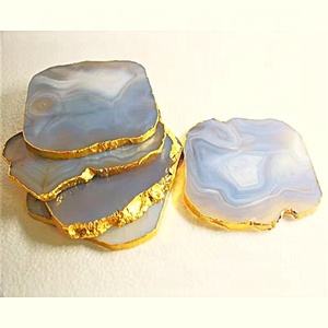 Posavasos de Ágata de Cuarzo Gris Natural al por Mayor, Ecológicos, Hechos a Mano, con Borde Dorado, Forma Irregular, Mascota, Feng Shui, Reiki - Product Image 1