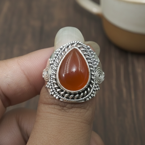 Anillo de Piedra Preciosa Natural de Cornalina Naranja en Forma de Lágrima, Plata 925, Chapado en Oro Rosa y Oro Amarillo, Joyería Vintage Hecha a Mano, Regalo - Product Image 3