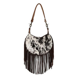 Bolso de Hombro de Cuero Vacuno Estilo Western para Mujer con Cierre de Cremallera, Diseño Único con Patrón Vintage y Plegable - Product Image 1
