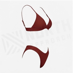 Women Red <b>Checkered</b> Bikini Set V-Neck Triangle <b>Top</b> Hipster Bottoms Stretch Swimwear 2 Piece Fashion Swim Suit - Product Image 3
