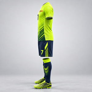 Men's Soccer Kit Set <b>Neon</b> Green Navy Blue Sublimated Geometric Print Breathable Polyester Short Sleeve Jersey Shorts Socks - Product Image 2