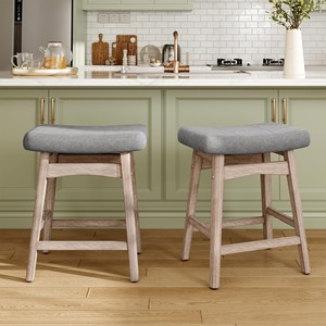 Tabouret de comptoir en pin blanchi avec siège rembourré - Vente en gros - Product Image 4