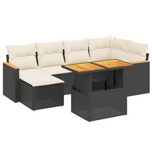 Conjunto de Sofá de Jardín con Reposabrazos Ajustables, Ratán Sintético Negro Grande, Reposabrazos Ajustables Grandes - Product Image 2
