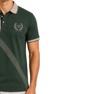 Polo personnalisé vert forêt et beige pour homme, manches courtes, décontracté, pour le golf, OEM, marque privée, respirant, uniforme, vente en gros - Product Image 4