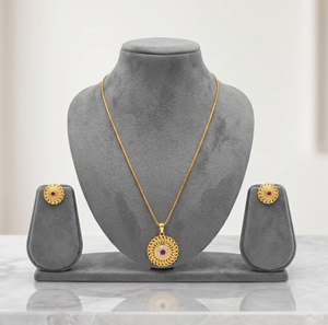 Divyoro Flower Pattern Gold Plated Copper Alloy Jewelry Set <b>Ruby</b> Stone <b>Necklace</b> Earrings Women Wedding Party Classic Style - Product Image 1