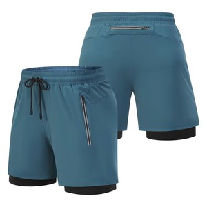 Nouveau short de sport uni 2026 avec poches zippées, taille à cordon de serrage, séchage rapide, en Spandex et Polyester pour homme - Product Image 1