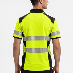 <b>Mens</b> Neon Yellow Reflective Safety <b>Polo</b> <b>Shirt</b> High Visibility Workwear Uniform <b>Black</b> Contrast Panels Custom Industrial Apparel - Product Image 2