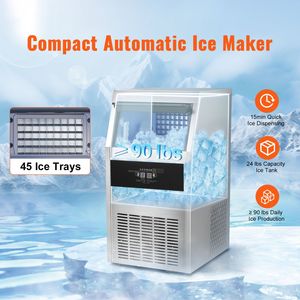 Macchina per il Ghiaccio Commerciale in Acciaio Inox, Funzionamento Automatico, 90LBS/24H, Contenitore da 24LBS, per Uso Domestico e Bar - Product Image 2