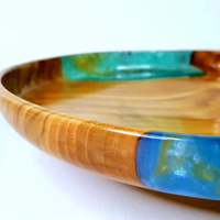 Bol rond en bois classique, fait main, écologique, avec résine époxy décorative, idéal comme coupelle à trempette et plat à bagues