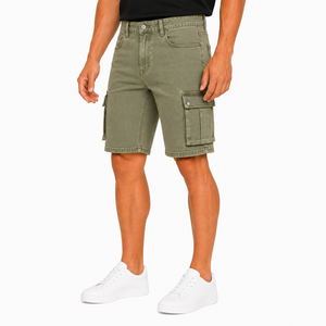 Men's Denim Cargo <b>Shorts</b> OEM Service Multi-Pocket Summer Solid Color Quick Dry Breathable Streetwear Casual Loose Fit - Product Image 3