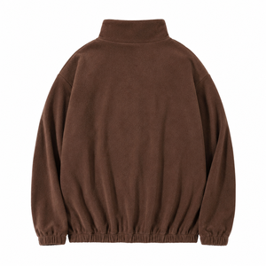 Sweat-shirt décontracté pour homme en molleton marron à col montant et fermeture éclair quart de tour, à manches longues, coupe oversize, avec patch logo frontal - Product Image 2