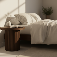 Table basse ronde moderne avec une seule jambe, en bois d'hévéa brun clair, mobilier de maison de luxe durable