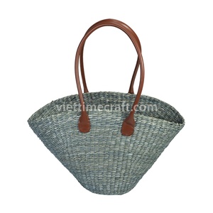 Juego de bolsas de mano de algas marinas ecológicas, 3 bolsas tejidas con asas de cuero para uso en la playa o en el mercado al por mayor - Product Image 4
