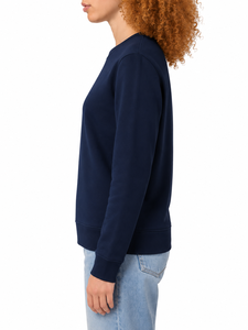 <b>Women's</b> <b>Navy</b> Blue Crew Neck Sweatshirt Long Sleeve Solid Casual Knitted Pullover Top Autumn/Winter/Spring Front Logo - Product Image 3