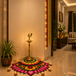 Tapis de sol Diwali Rangoli personnalisé et lavable pour l'entrée de la maison, le temple, la salle de Pooja et la décoration traditionnelle des festivals indiens - Product Image 2