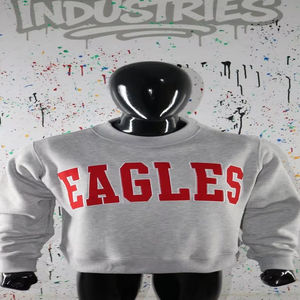 EAGLES HEARTHER GREY <b>Mock</b> <b>Neck</b> Sweatshirt 100% RED Applique Embroidery wide <b>neck</b> Sweatshirt Finer Threads - Product Image 1