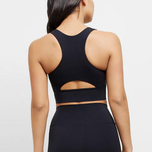 Women's Black Scoop Neck Seamless Crop <b>Top</b> Tank <b>Top</b> Breathable Yoga <b>Top</b> For Workout - Product Image 5