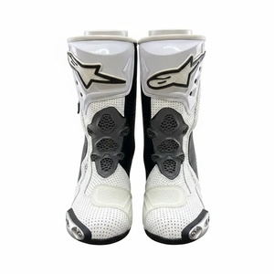 Bottes de moto pour homme, blanches et noires, mi-mollet, fermeture éclair, dessus respirant en PU, semelle extérieure en caoutchouc, semelle intermédiaire en EVA - Product Image 1