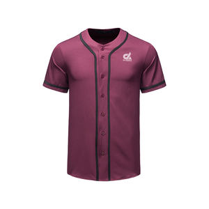 Camiseta de Béisbol Personalizada Color Granate para Hombre, Uniforme de Equipo con Botones, Camisa Deportiva Transpirable de Poliéster, Diseño Liso, Venta al Por Mayor OEM - Product Image 2