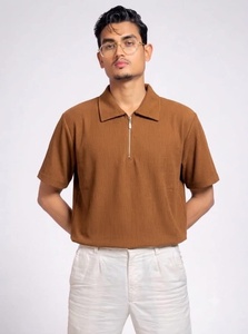 Camisa de Hombre con Cuello de Cremallera y Ribetes |   Suéter de Manga Corta con Textura de Pana |   OEM ODM Personalizado al por Mayor Informal Transpirable 6XL - Product Image 3