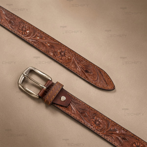 Cinturón de Cuero Vaquero Personalizado al por Mayor, con Grabado Floral Occidental, Cómodo, en Diferentes Colores y Tamaños, para Hombre - Product Image 6