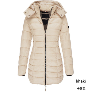 <b>Women's</b> Khaki Hooded Quilted Puffer Jacket Long Zipper Thick <b>Winter</b> <b>Coat</b> - Product Image 6