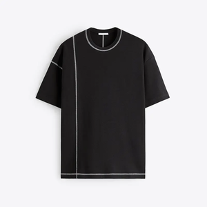 Camiseta de Hombre Personalizada de Algodón Tejido con Cuatro Agujas y Seis Hilos, de Cuello Redondo, Hombros Caídos, de Secado Rápido, con Contraste de Color y Talla Grande - Product Image 1