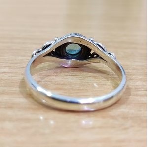 Bague minimaliste en quartz bleu, argent sterling 925, fine, à superposer, simple, avec pierre bleue ronde, bijou - Product Image 4