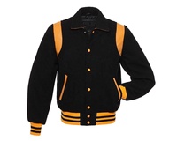 Blouson universitaire unisexe noir et rouge en polyester, style preppy, col rabattu, manches classiques, simple boutonnage, style baseball, hiver