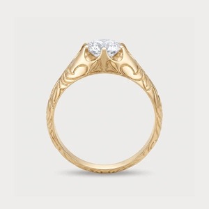 14K Yellow <b>Gold</b> 1.55 CT Round Lab Grown Diamond <b>Vintage</b> Engraved Signet <b>Ring</b> for Men - Product Image 3