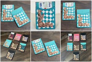 Tarjetero de Cuero Genuino con Diseño a Cuadros, Estilo Occidental, Delgado y Elegante para Mujer, Opciones Multicolor - Product Image 3