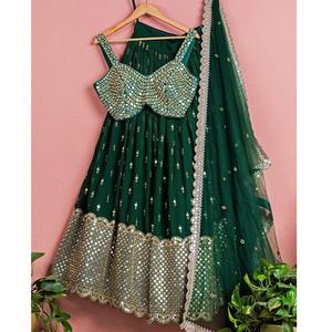 Lehenga Choli-Espejo de aluminio de alta calidad, Color verde, para trabajo de secuencia, novedad, 2022 - Product Image 1