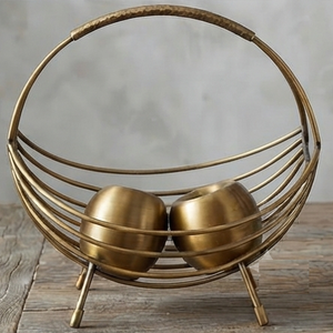 Gold Plated Fruit <b>Basket</b> Geometric <b>Metal</b> <b>Storage</b> <b>Basket</b> With Handle Vintage Style Home Decor Tableware - Product Image 2