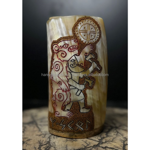 Taza de Cerveza/Café de Cuerno Natural Vikingo Tallada a Mano, Personalizada, Impermeable, para el Hogar, Restaurantes, Regalo Empresarial, India - Product Image 3