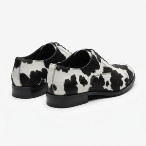 Genuine Leather Cow Print Oxfords Round Toe Lace-Up Breathable Men's <b>Dress</b> Shoes All Seasons <b>Rubber</b> Outsole - Product Image 6