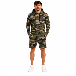 Ensemble de survêtement décontracté pour homme, imprimé camouflage, respirant, avec short et sweat à capuche, en polaire, style streetwear, tenue de sport assortie, jogger - Product Image 1