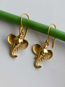 Gold Plated <b>Elephant</b> Dangle Earrings Hammered Animal Charm Drop Earrings for <b>Gift</b> and Fashion Jewelry - Product Image 3