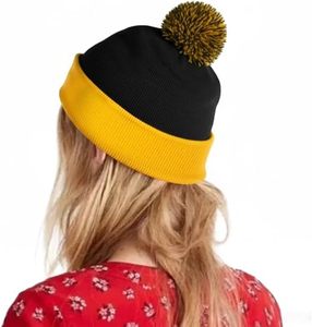 Yellow and Black Knitted Beanie <b>Hat</b> with Pom Pom for <b>Men</b> Casual <b>Winter</b> Warm Cap Handmade Acrylic 56-58CM - Product Image 3