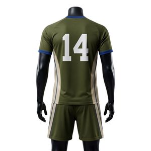 Men Olive <b>Green</b> White Sublimated Netball Jersey Shorts Set Polyester Athletic Performance Sportswear Training Competition - Product Image 2