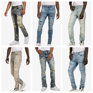 Jeans personnalisés pour hommes à imprimé étoiles, coupe large, effet usé, denim délavé vintage, style streetwear décontracté, coupe droite ample, vente en gros OEM - Product Image 3