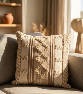 Housse de coussin en coton anti-acariens de style bohème, tissée à la main, motif géométrique indien abstrait, avec fermeture éclair, pour salon - Product Image 3