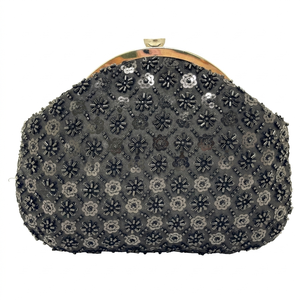 Pochette de soirée haut de gamme avec cadre métallique et perles brodées à la main, travail de perlage complexe, design élégant, détails artisanaux, fermeture à rabat pour fêtes et mariages - Product Image 1