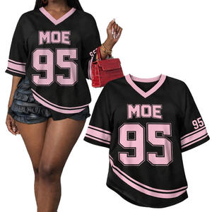 Camiseta de Verano con Estampado de Números, Estilo Urbano, Casual, Holgada, Cuello en V, Camiseta Corta para Mujer, Venta al por Mayor, Jersey de Fútbol Americano - Product Image 4