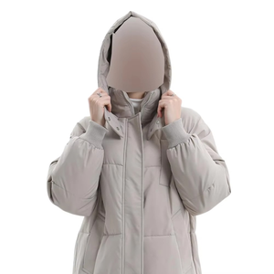 Women Long Quilted Parka <b>Jacket</b> With Hood Zipper Closure Solid Color <b>Winter</b> Warm Coat Full Sleeve Polyester Wadding - Product Image 2