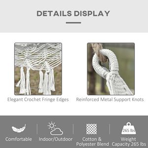 Hamaca Extra Grande de Macramé con Flecos y Borlas, Incluye Bolsa de Transporte para Uso en Interiores o Exteriores, para Árbol, Porche o Jardín - Product Image 4