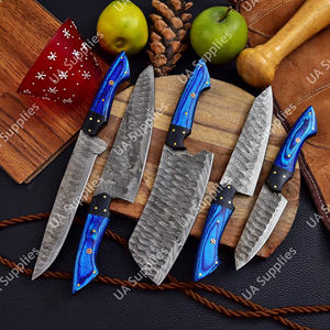 Juego de Cuchillos de Cocina Profesionales de 5 Piezas, Hechos a Mano con Acero de Damasco y Madera, con Bolsa de Cuero Sintético, Ligeros, de Espiga Completa, OEM, OBM - Product Image 5