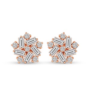 Boucles d'oreilles tendance en or massif 9k/10k/12k/14k/18k avec fleur de pivoine et diamants de laboratoire (3 carats) Tw. Pour femmes et filles - Product Image 5