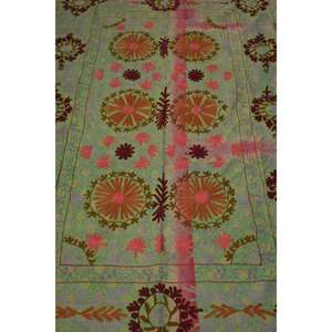 Vintage Cotton Kantha Suzani <b>Quilt</b> Handmade Floral Embroidered Eco-Friendly Washable Boho Bedspread Indian <b>Throw</b> Blanket - Product Image 4