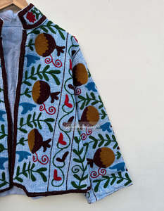 Women's Suzani Embroidered Quilted Jacket For All Season Wear Indian Women's <b>Coat</b> Handmade Ethnic Fashion Outerwear - Product Image 3