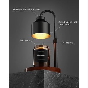 Adjustable Height Electric Candle Warmer Lamp with <b>Timer</b> Black Wax Warmer Jar for Jar Candles - Product Image 2